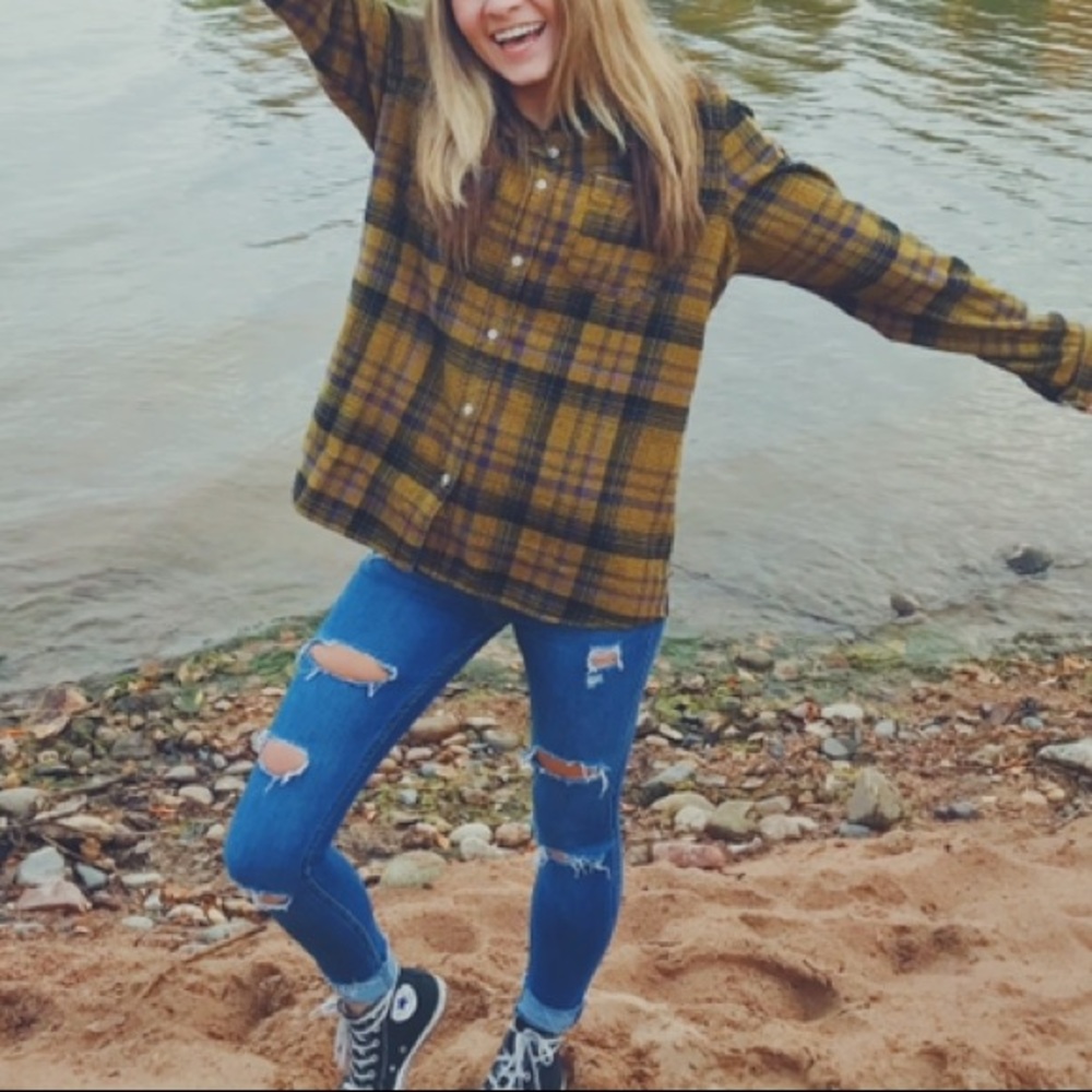 North Face Yellow Plaid Flannel